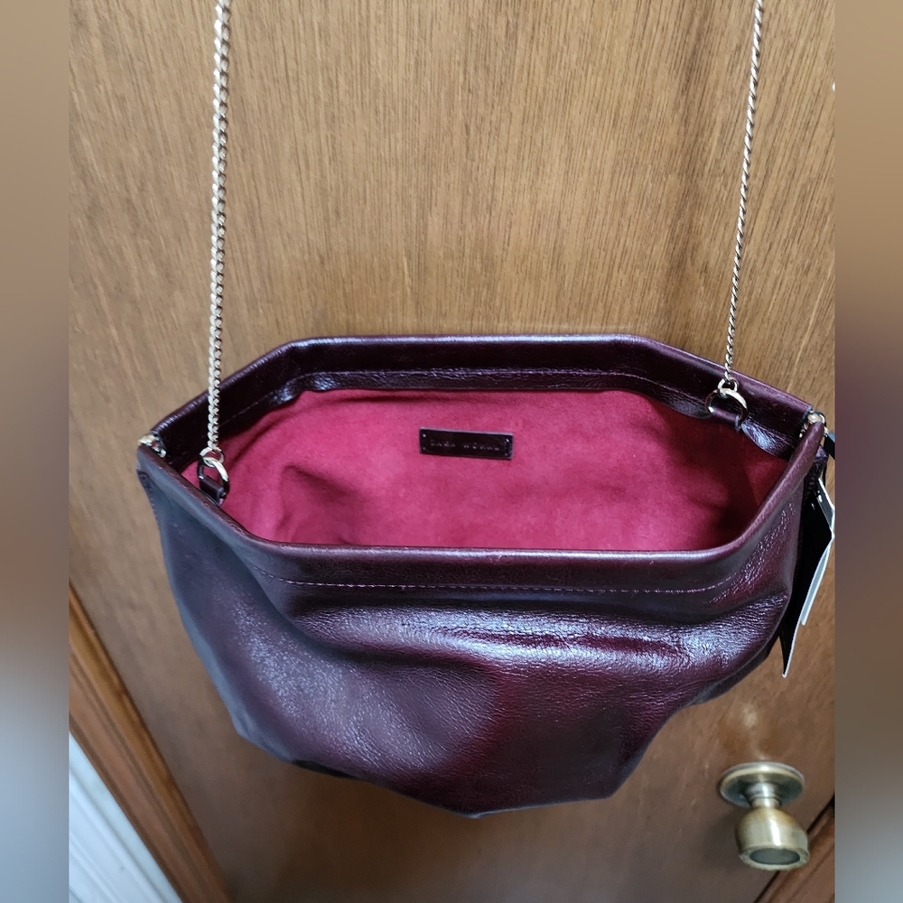 ZARA Leather NWT Clutch or crossbody Chain Strap Burgundy